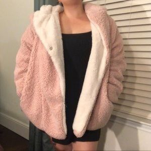 Pink Sherpa jacket with hood